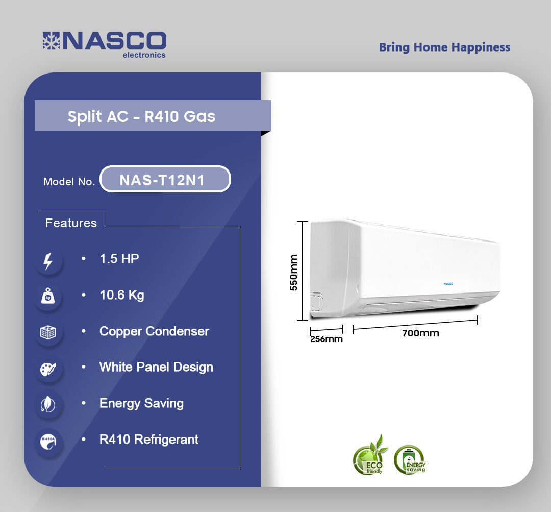 Nasco 1.5 Split AC R410 White NAS-T12N1
