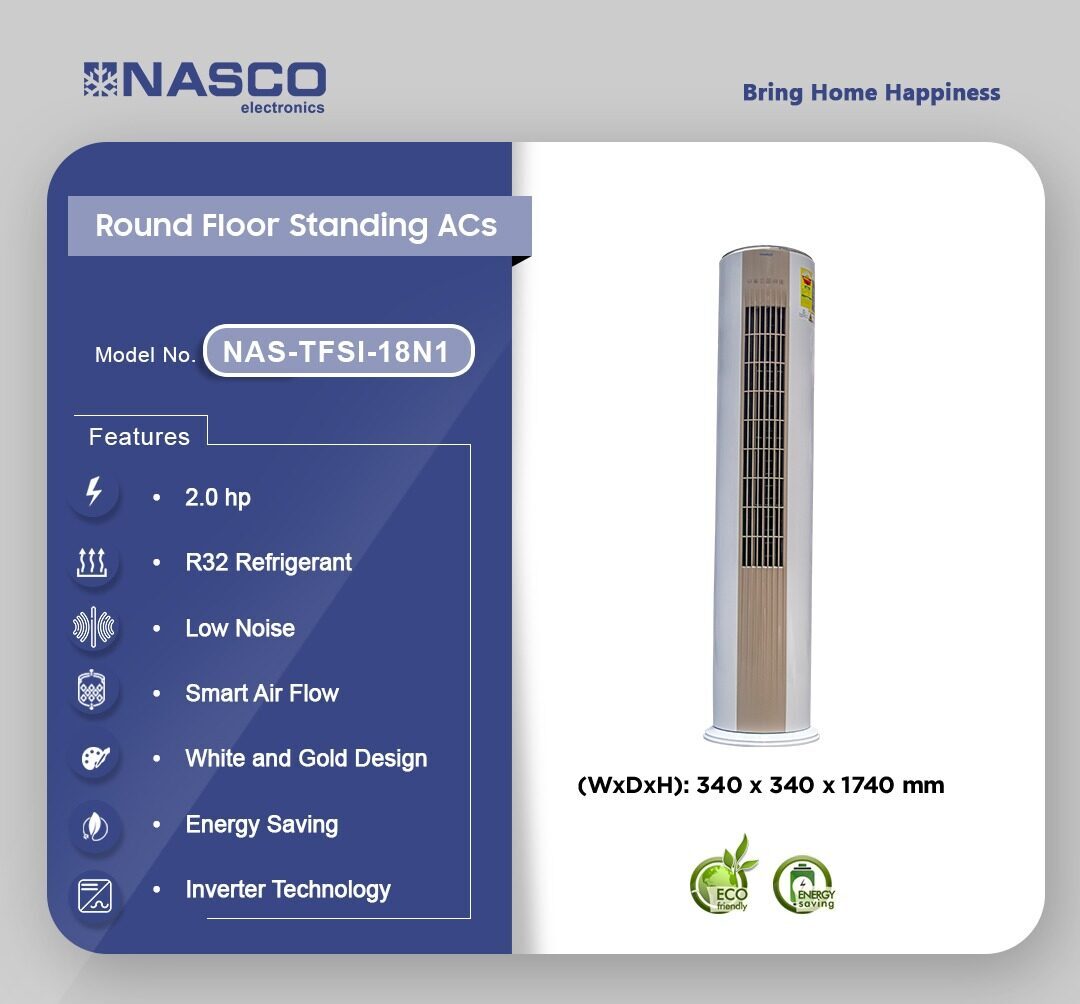 Nasco 18000BTU Round Floor Standing Inverter AC NAS-TFSI-18N1